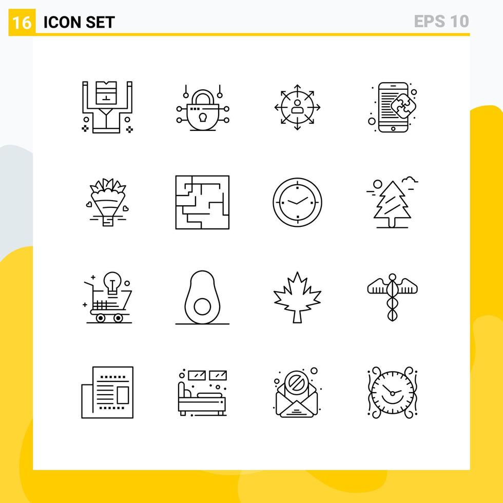 Group of 16 Modern Outlines Set for mobile puzzle arrows creative person Editable Vector Design Elements