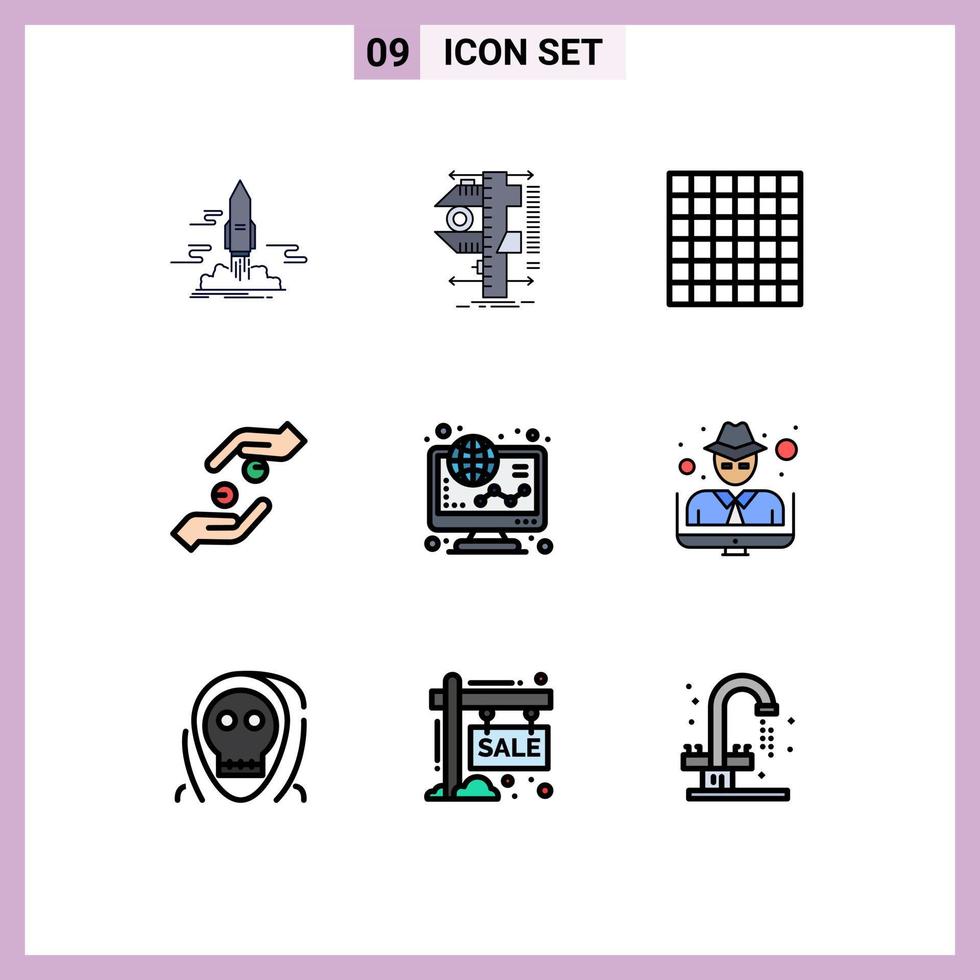 9 User Interface Filledline Flat Color Pack of modern Signs and Symbols of ecommerce help physics hands care Editable Vector Design Elements