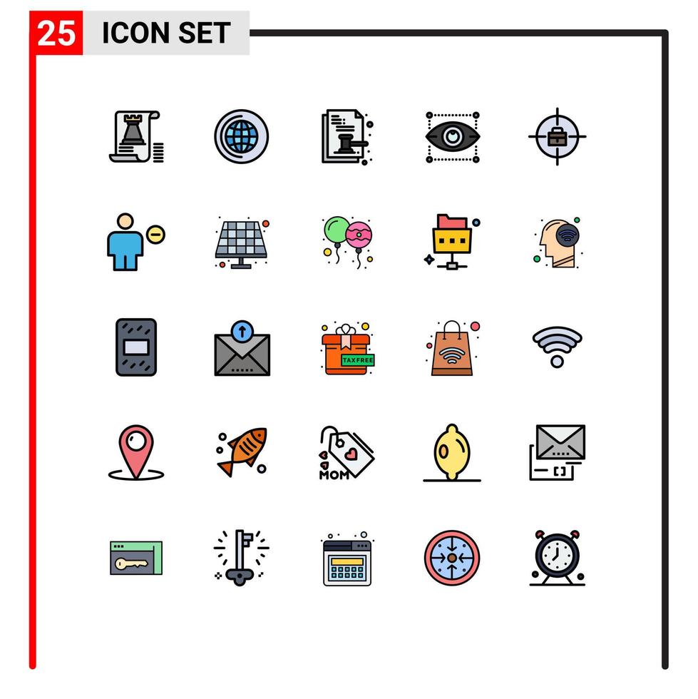 Mobile Interface Filled line Flat Color Set of 25 Pictograms of target designing auction design legal Editable Vector Design Elements