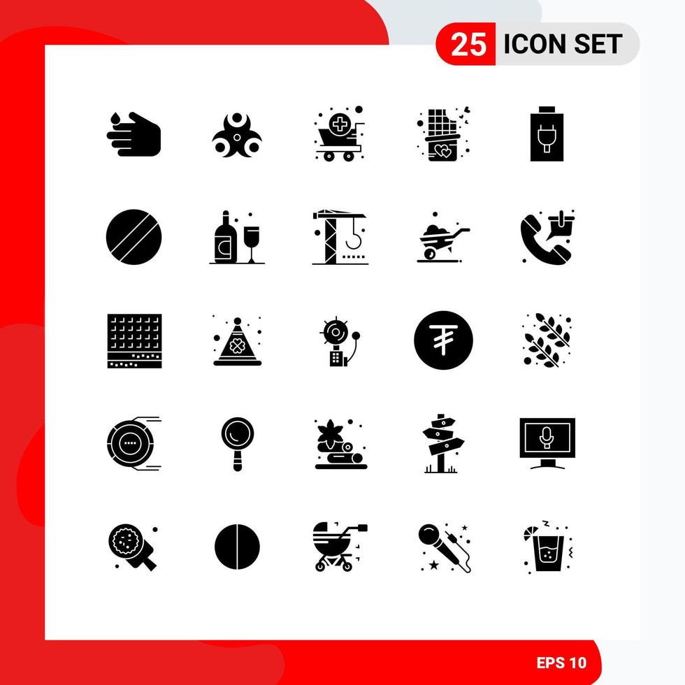 25 Creative Icons Modern Signs and Symbols of electric battery cart sweet chocolate bar bite Editable Vector Design Elements
