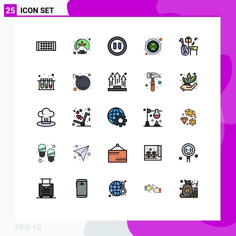 25 Creative Icons Modern Signs and Symbols of song guitar controls clover irish Editable Vector Design Elements