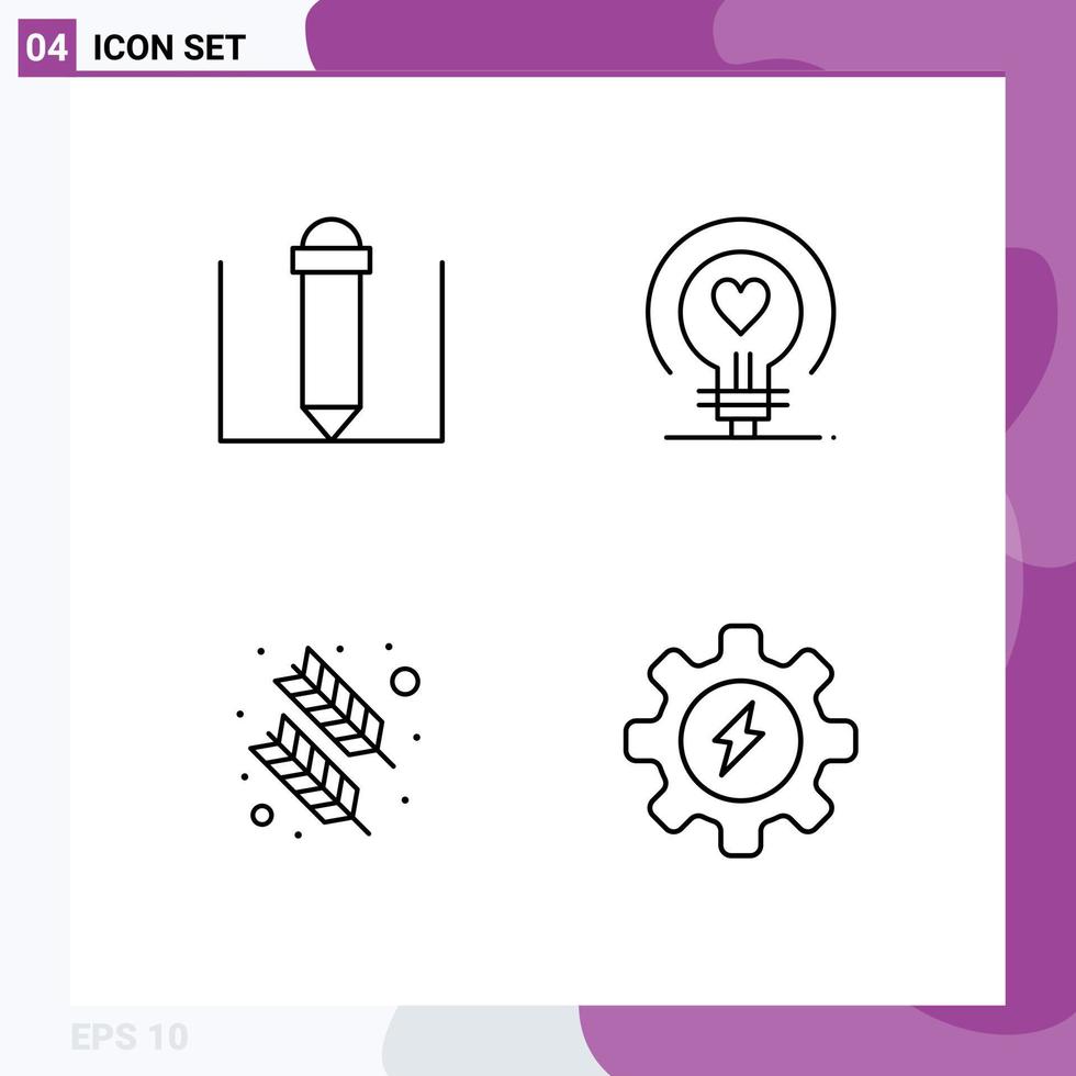 4 Line concept for Websites Mobile and Apps pencil quinn feather love feather gear Editable Vector Design Elements