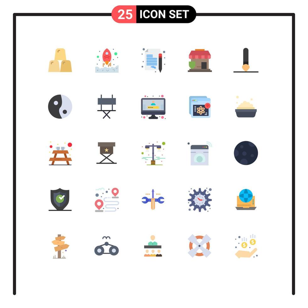 Pictogram Set of 25 Simple Flat Colors of draw shop sign security insurance Editable Vector Design Elements