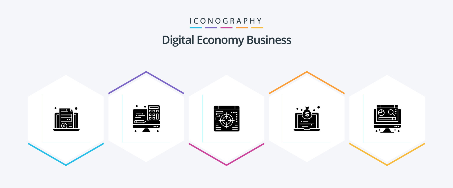Digital Economy Business 25 Glyph icon pack including graph. computer. web. money. economy