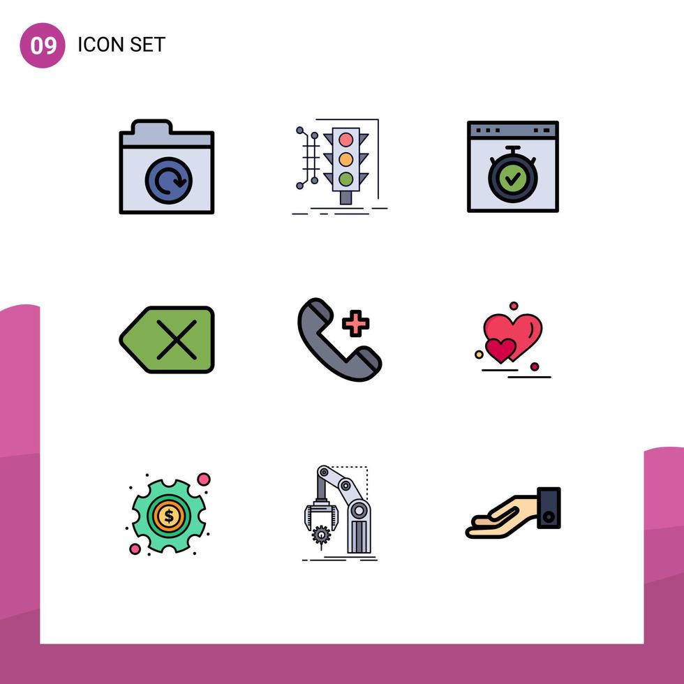 9 Thematic Vector Filledline Flat Colors and Editable Symbols of ring delete browser clear time Editable Vector Design Elements