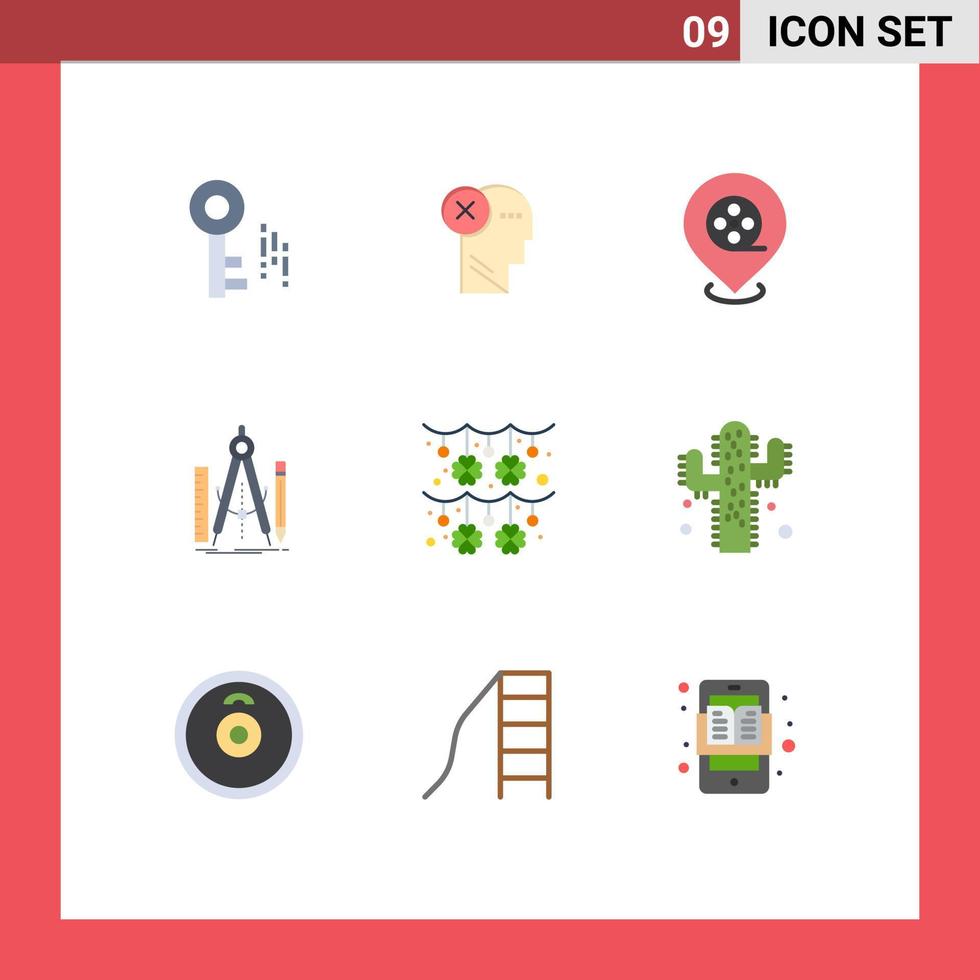 Set of 9 Modern UI Icons Symbols Signs for tool geometry mind design films Editable Vector Design Elements