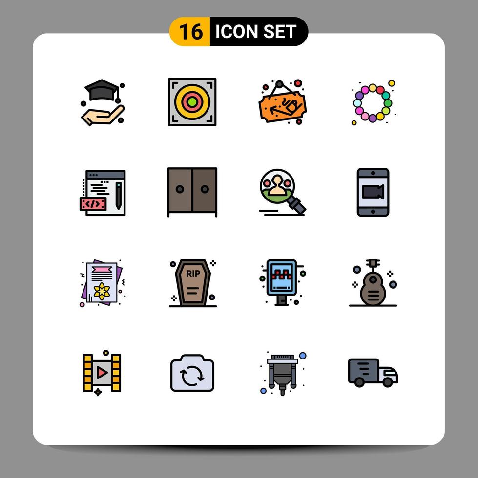 16 Universal Flat Color Filled Line Signs Symbols of interior web shop programming costume Editable Creative Vector Design Elements