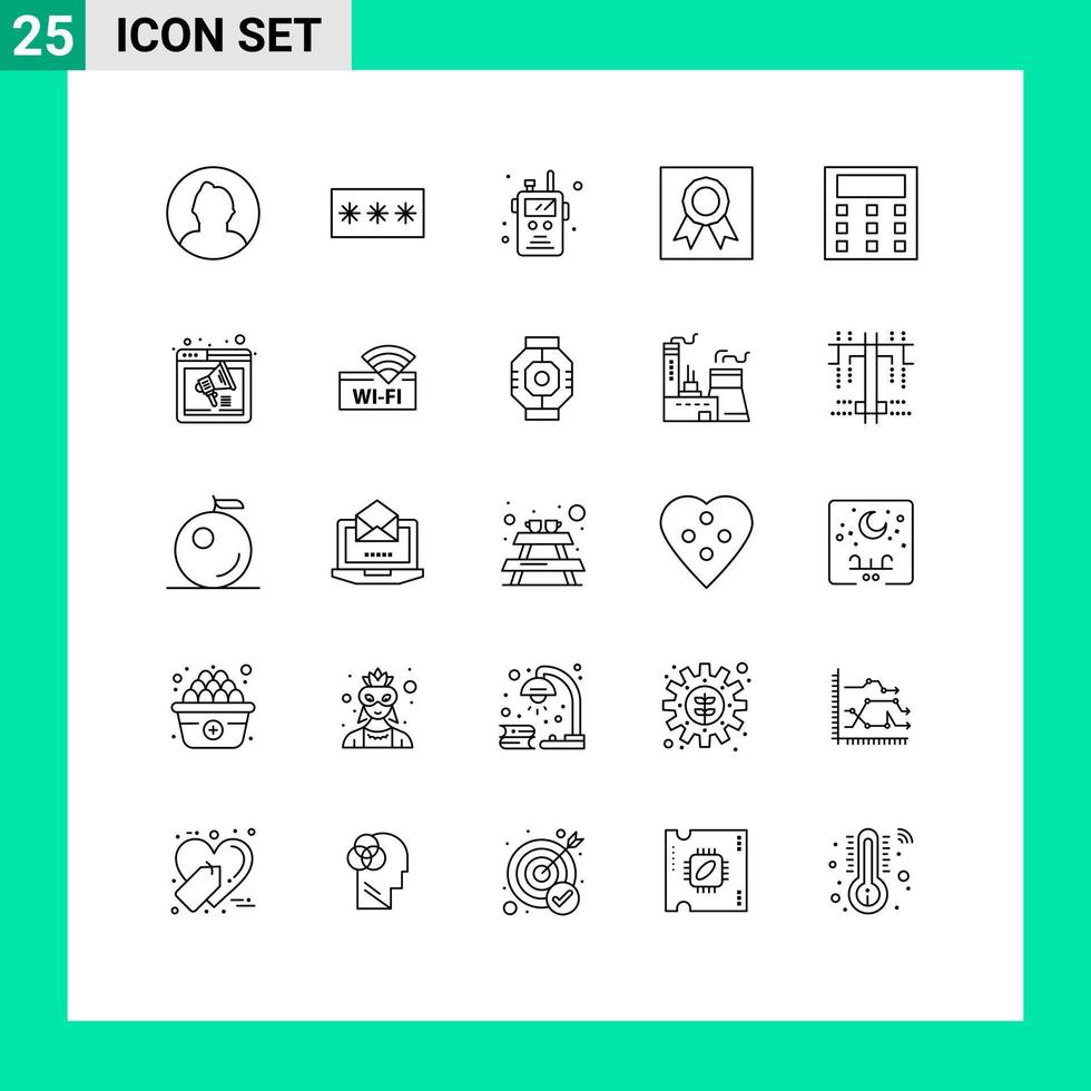 Pictogram Set of 25 Simple Lines of calculation frame pin badges fire Editable Vector Design Elements