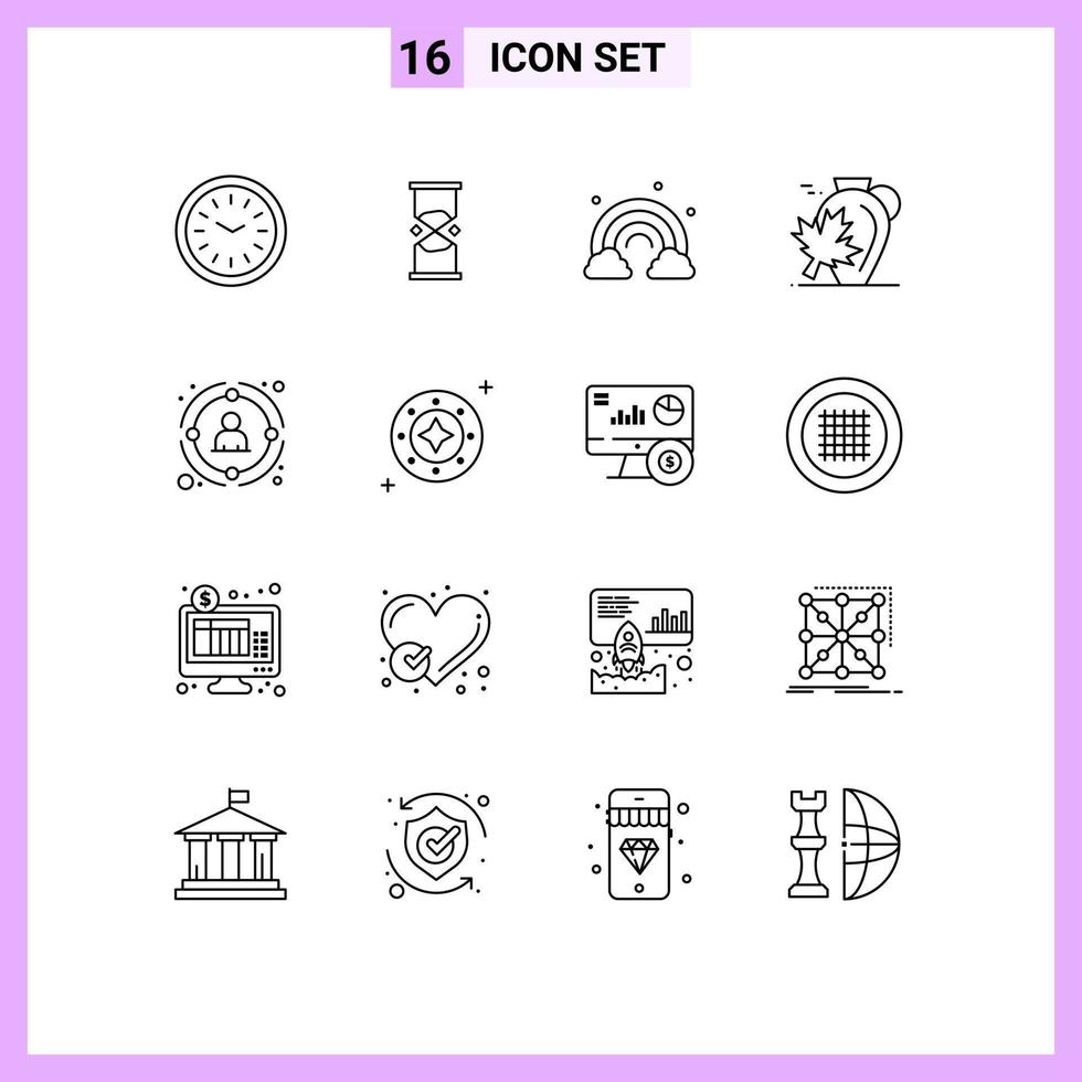 Modern Set of 16 Outlines and symbols such as leaf autumn watch pot spring Editable Vector Design Elements