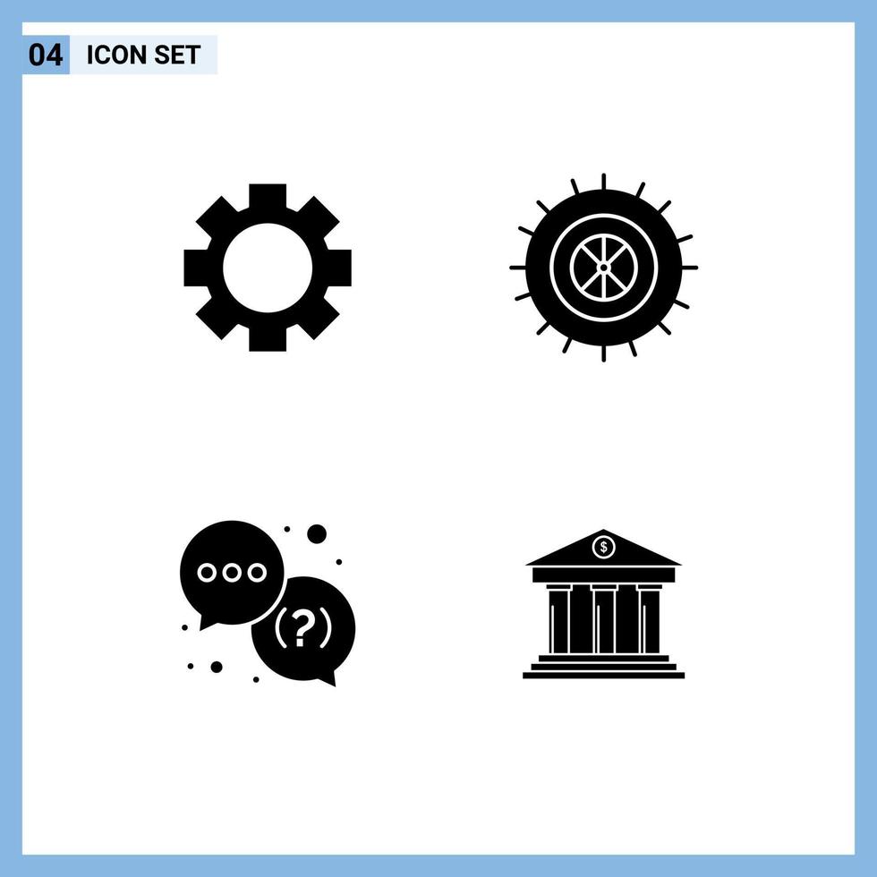 4 User Interface Solid Glyph Pack of modern Signs and Symbols of gear support studded help business Editable Vector Design Elements