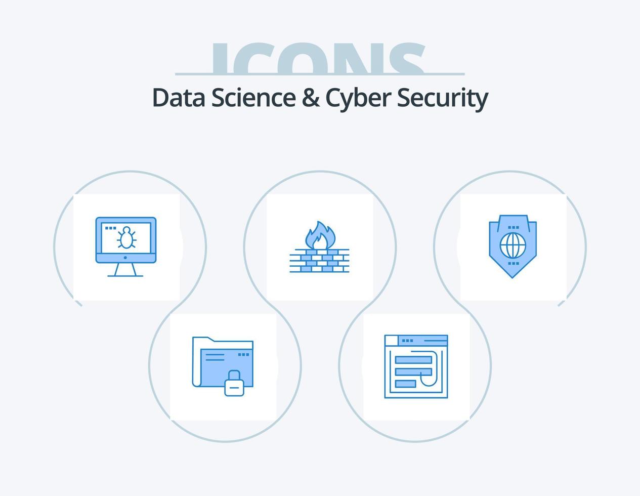 Data Science And Cyber Security Blue Icon Pack 5 Icon Design. computer. security. password. screen . monitor vector