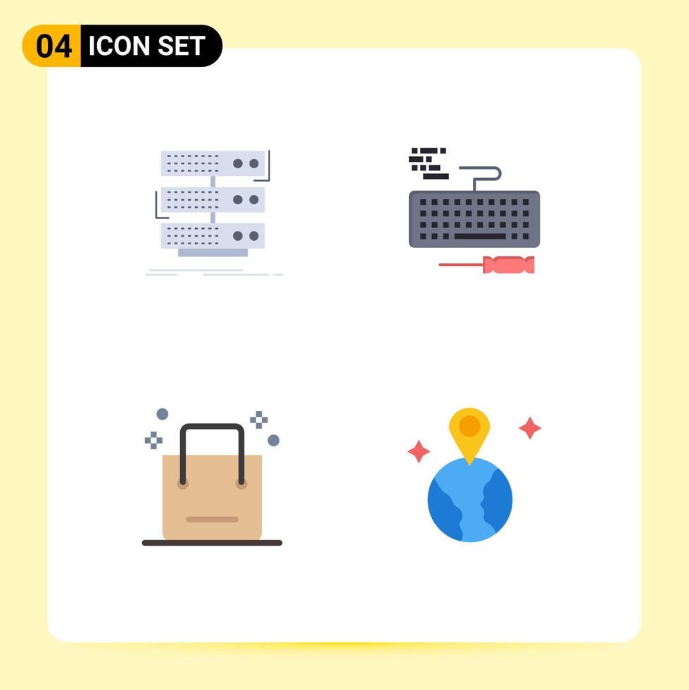 Pictogram Set of 4 Simple Flat Icons of server bag database keyboard ecommerce Editable Vector Design Elements