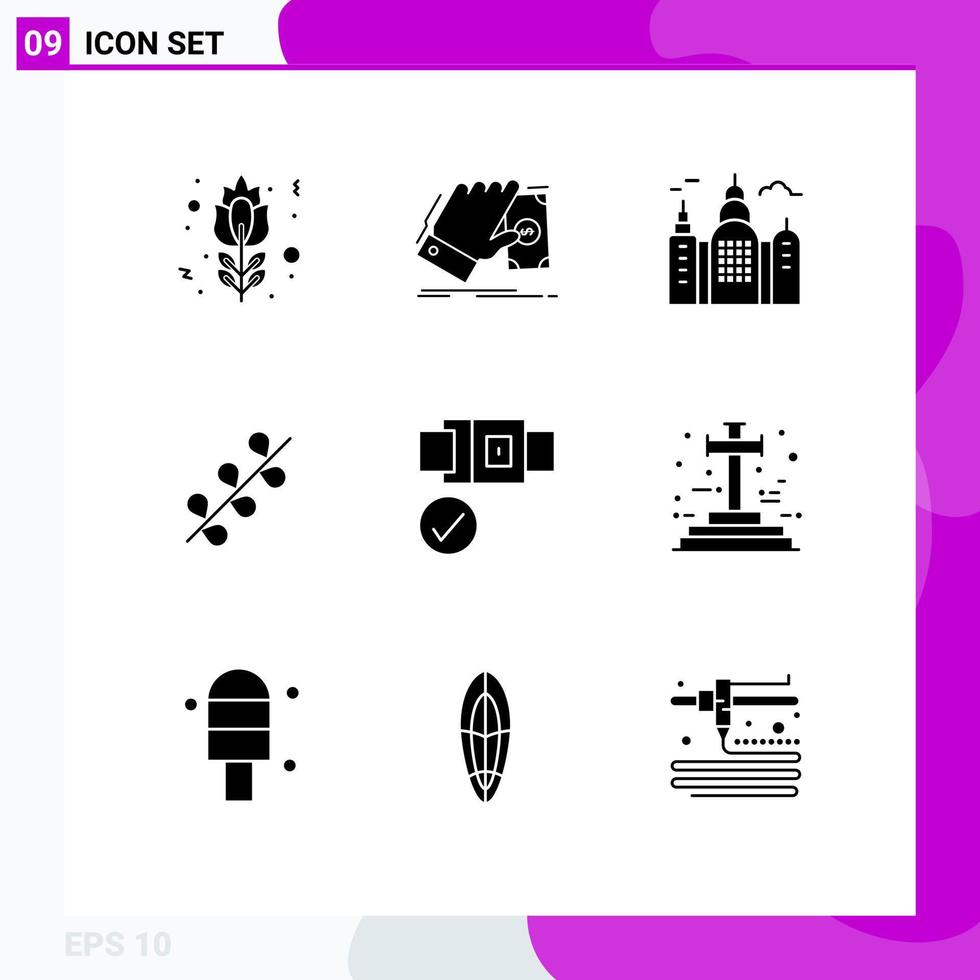 Group of 9 Solid Glyphs Signs and Symbols for lock spring dollar holiday catkin Editable Vector Design Elements