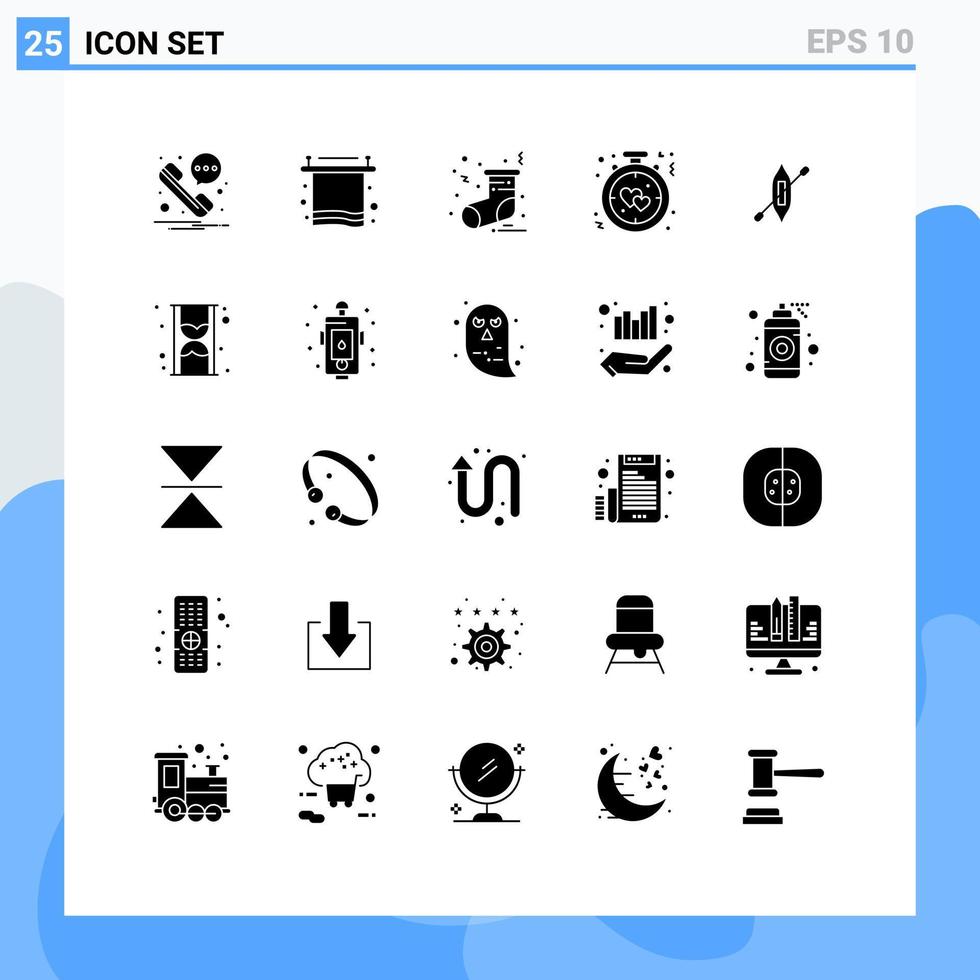 Set of 25 Modern UI Icons Symbols Signs for kayak boat sock romance alarm Editable Vector Design Elements