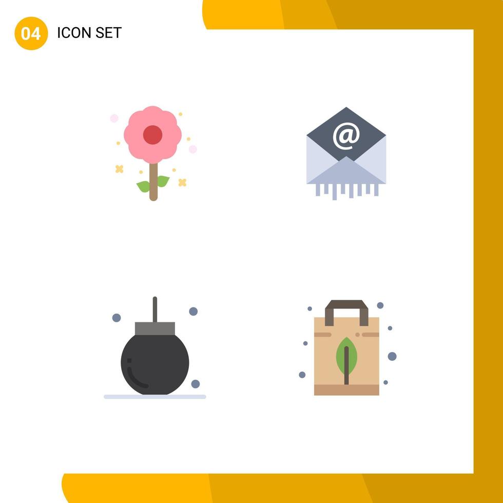 Modern Set of 4 Flat Icons Pictograph of flower celebration holiday mail decoration Editable Vector Design Elements