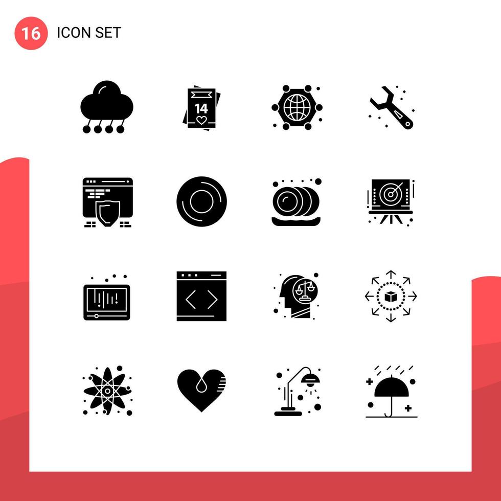 16 Universal Solid Glyphs Set for Web and Mobile Applications tools adjustable love internet of things globe Editable Vector Design Elements