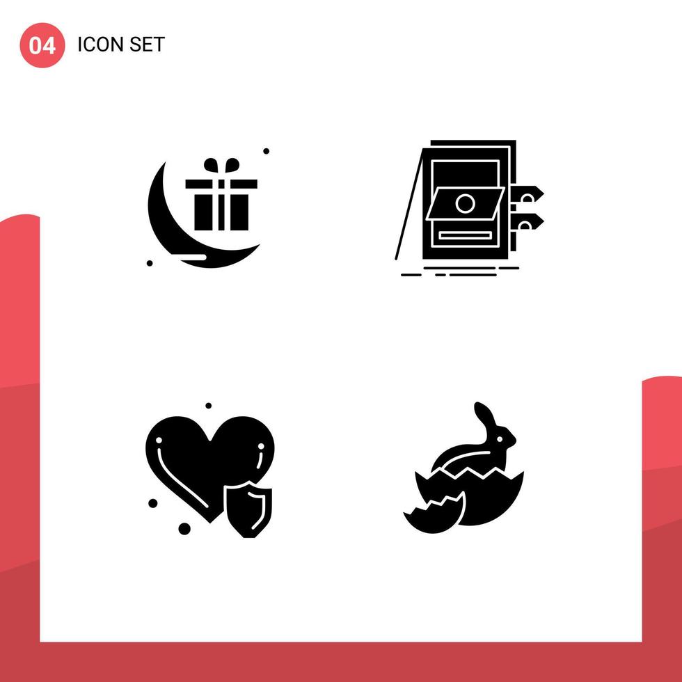 Modern Set of 4 Solid Glyphs Pictograph of celebrate health care gift sale heart disease Editable Vector Design Elements