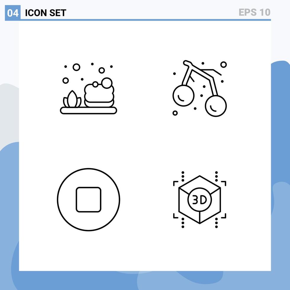 4 Creative Icons Modern Signs and Symbols of bath cube food cherry shape Editable Vector Design Elements
