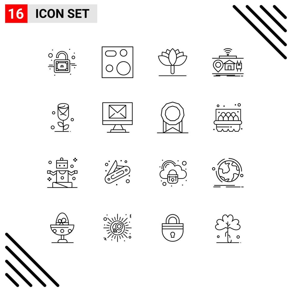 Pictogram Set of 16 Simple Outlines of rose things flower of gadgets Editable Vector Design Elements