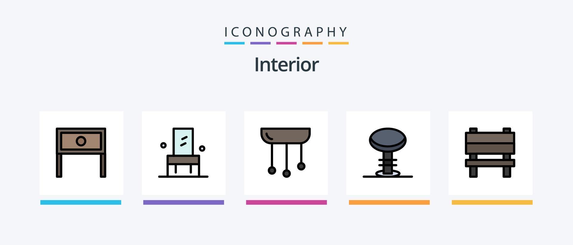 Interior Line Filled 5 Icon Pack Including window. household. floor. door. stairs. Creative Icons Design vector