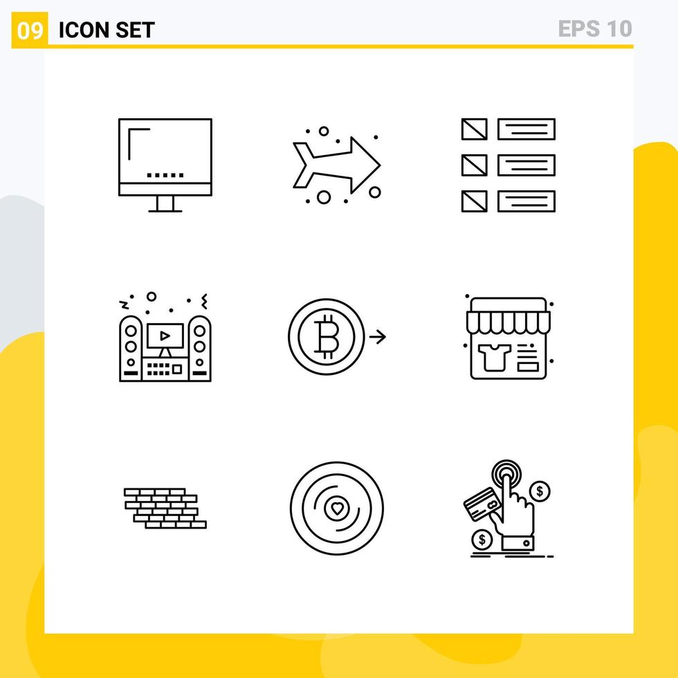 User Interface Pack of 9 Basic Outlines of system speaker design tv ui Editable Vector Design Elements