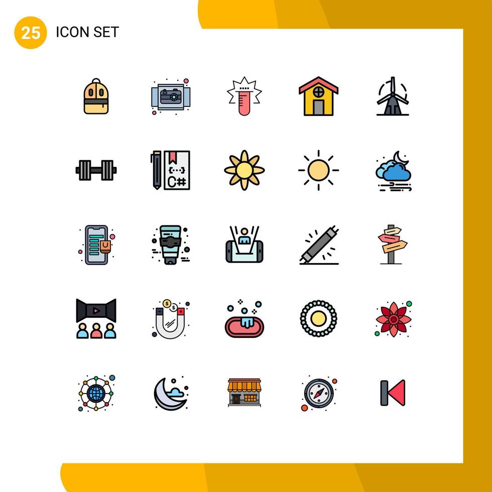 Mobile Interface Filled line Flat Color Set of 25 Pictograms of energy house view construction lab Editable Vector Design Elements