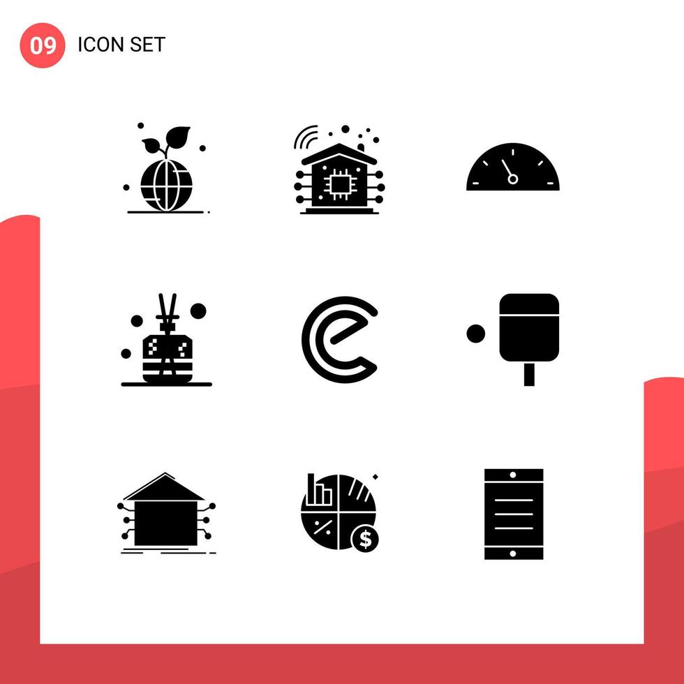 Pictogram Set of 9 Simple Solid Glyphs of crypto energy coin gauge spa stick Editable Vector Design Elements