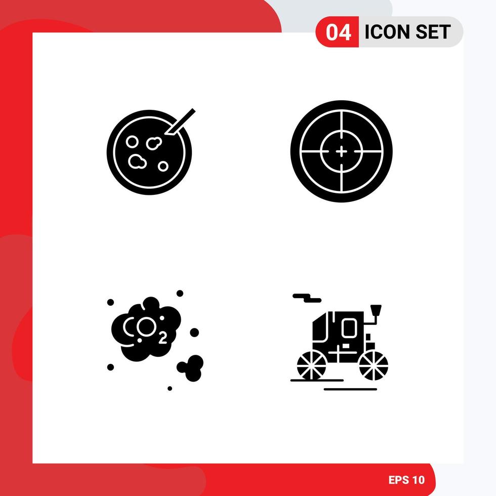 Modern Set of 4 Solid Glyphs and symbols such as petri carbon medical military co Editable Vector Design Elements