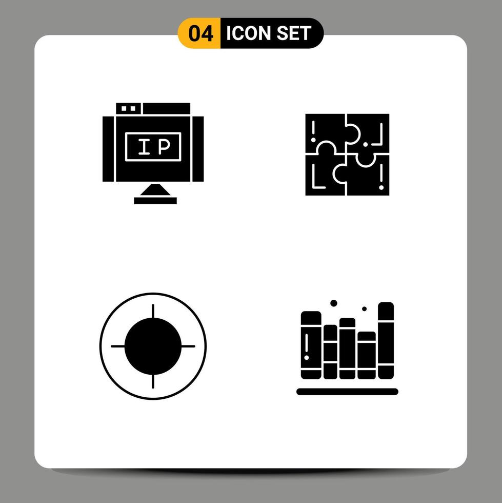 Pack of 4 Modern Solid Glyphs Signs and Symbols for Web Print Media such as internet crosshair pointer play shoot Editable Vector Design Elements
