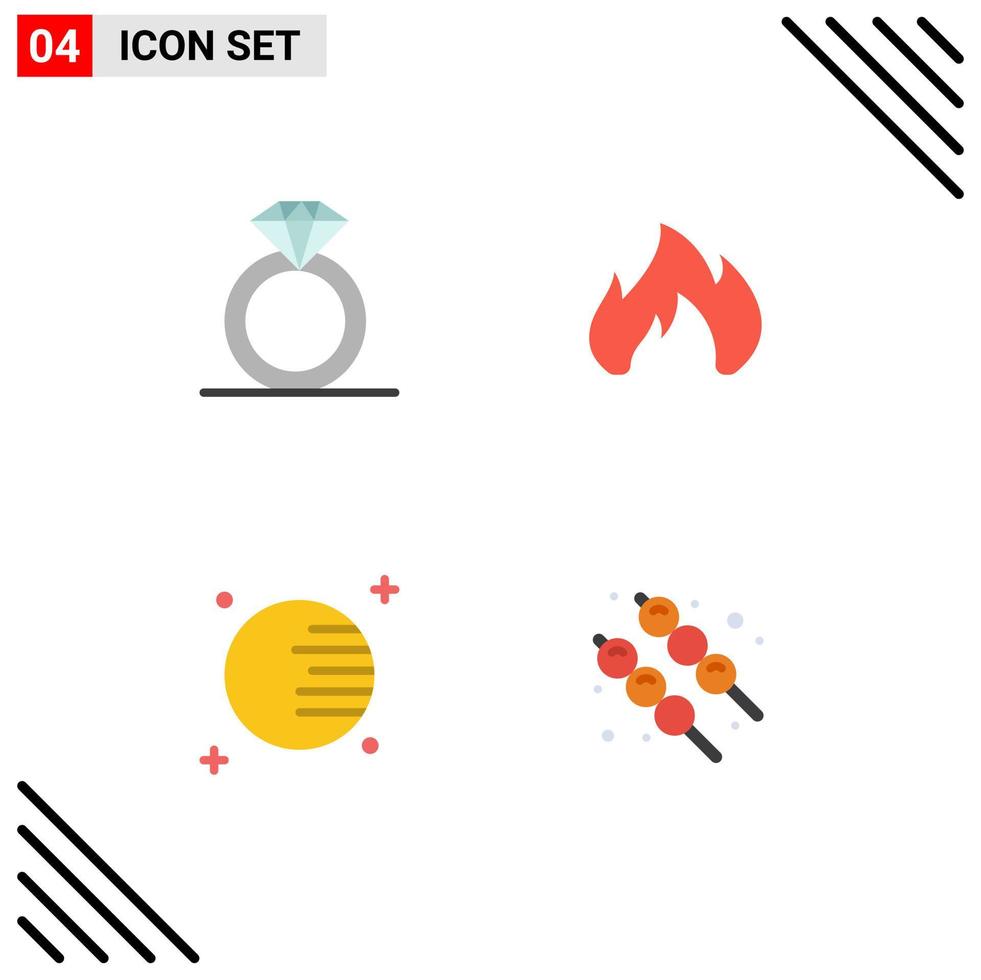 4 Universal Flat Icon Signs Symbols of diamond space fire spark food Editable Vector Design Elements