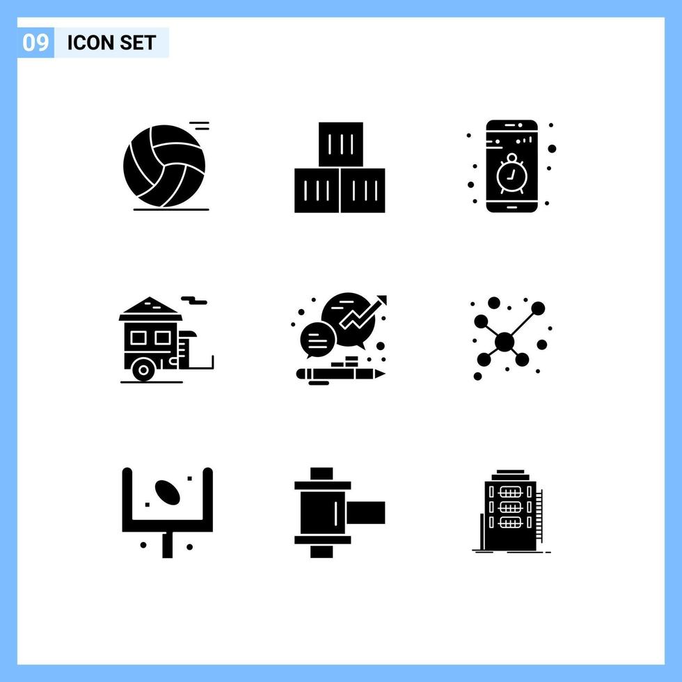 Universal Icon Symbols Group of 9 Modern Solid Glyphs of transport tourism app camping stop Editable Vector Design Elements