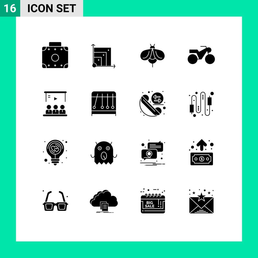 Set of 16 Modern UI Icons Symbols Signs for user tutorial fly video motorcycle Editable Vector Design Elements