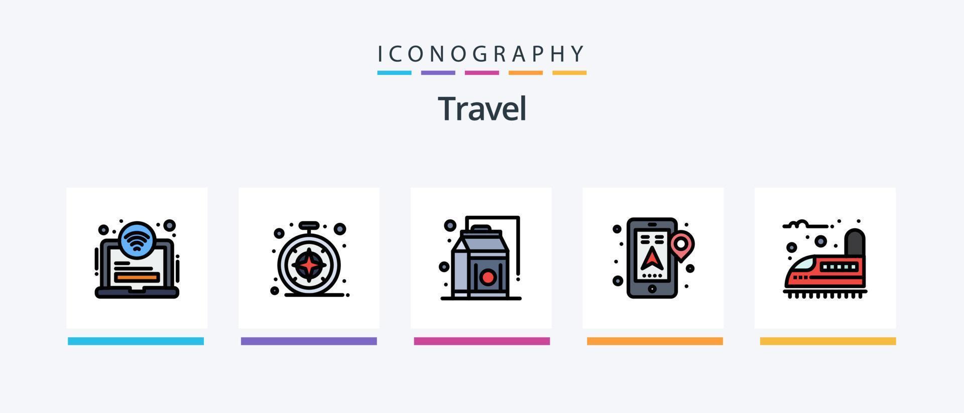 Travel Line Filled 5 Icon Pack Including products. food. travel. plane. airplane. Creative Icons Design vector