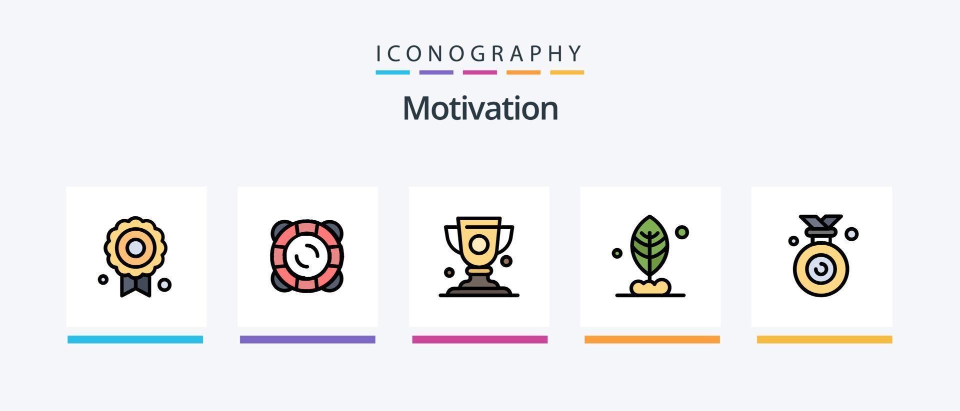 Motivation Line Filled 5 Icon Pack Including quality. certificate. bag. training. education. Creative Icons Design vector