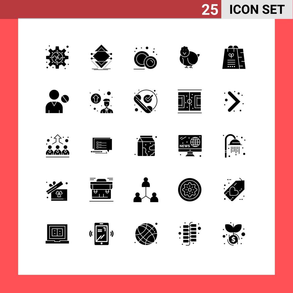 25 Universal Solid Glyph Signs Symbols of happy easter science chicken food plate Editable Vector Design Elements