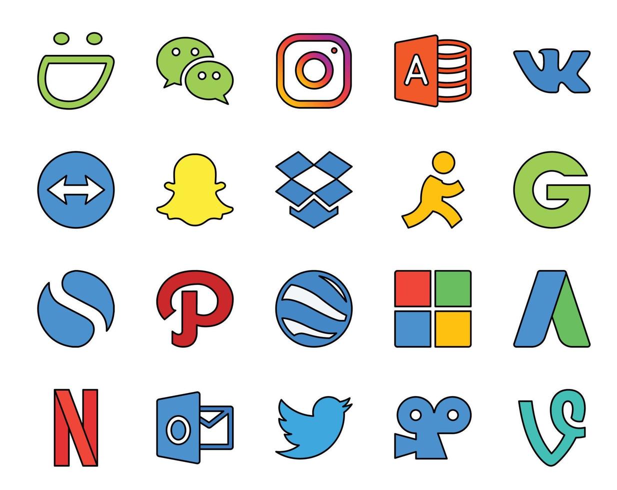 20 Social Media Icon Pack Including outlook adwords dropbox microsoft path vector