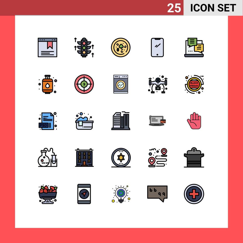 25 User Interface Filled line Flat Color Pack of modern Signs and Symbols of web internet drink development android Editable Vector Design Elements