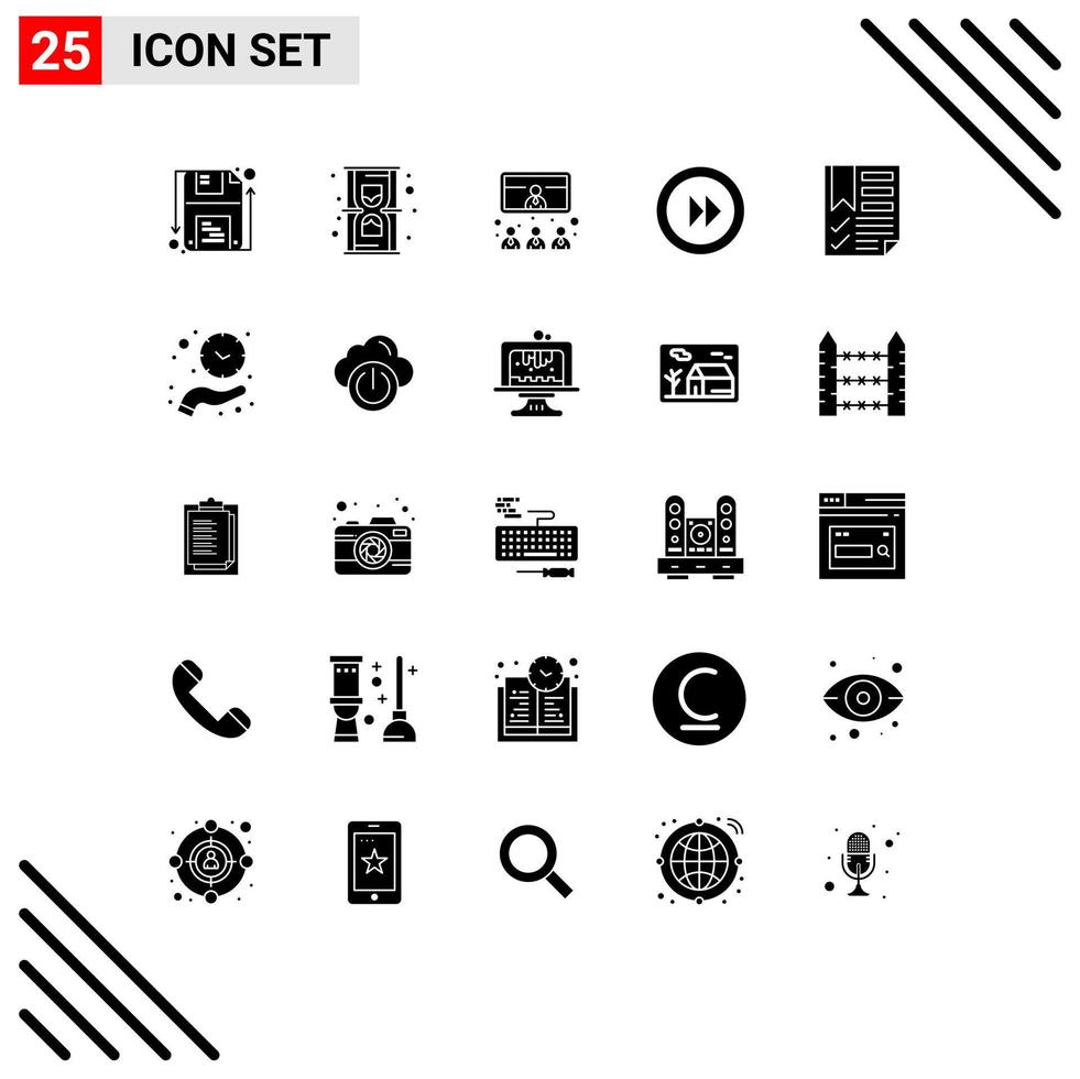 Modern Set of 25 Solid Glyphs and symbols such as bookmark multimedia call media video Editable Vector Design Elements