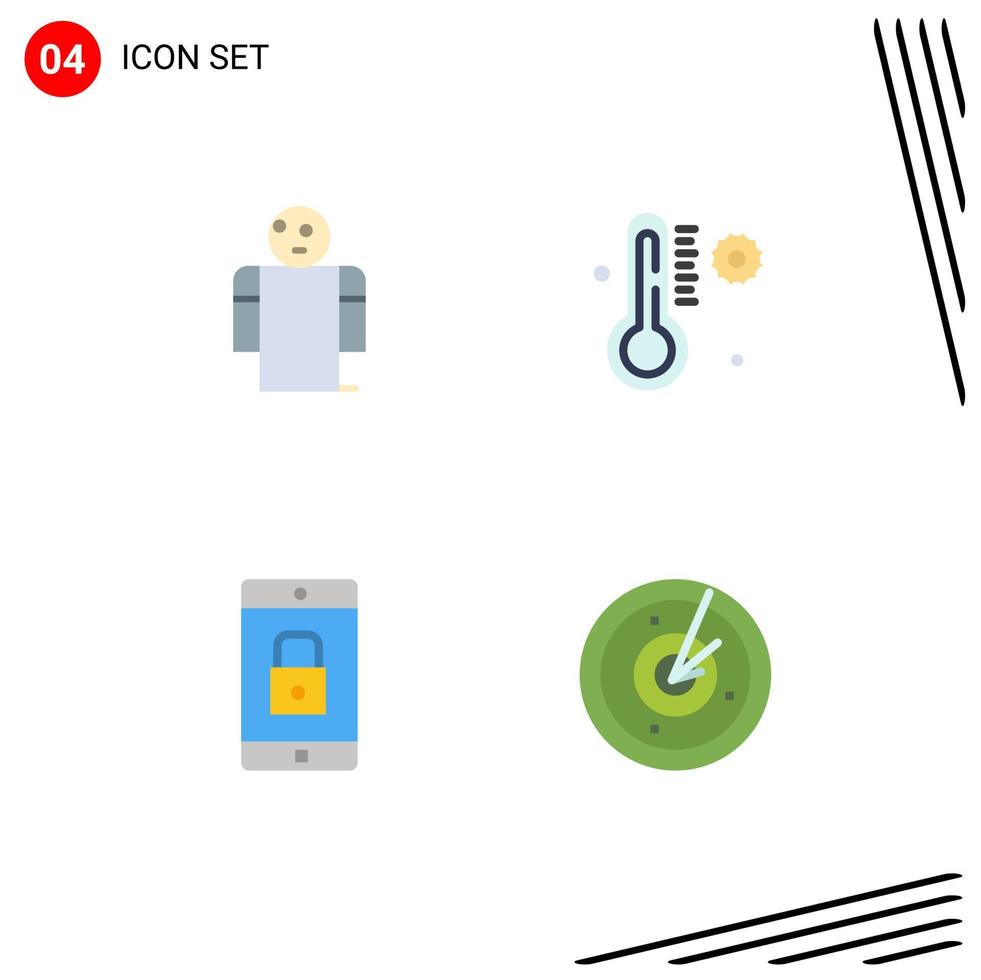 4 Universal Flat Icons Set for Web and Mobile Applications arms lock application person weather mobile application Editable Vector Design Elements