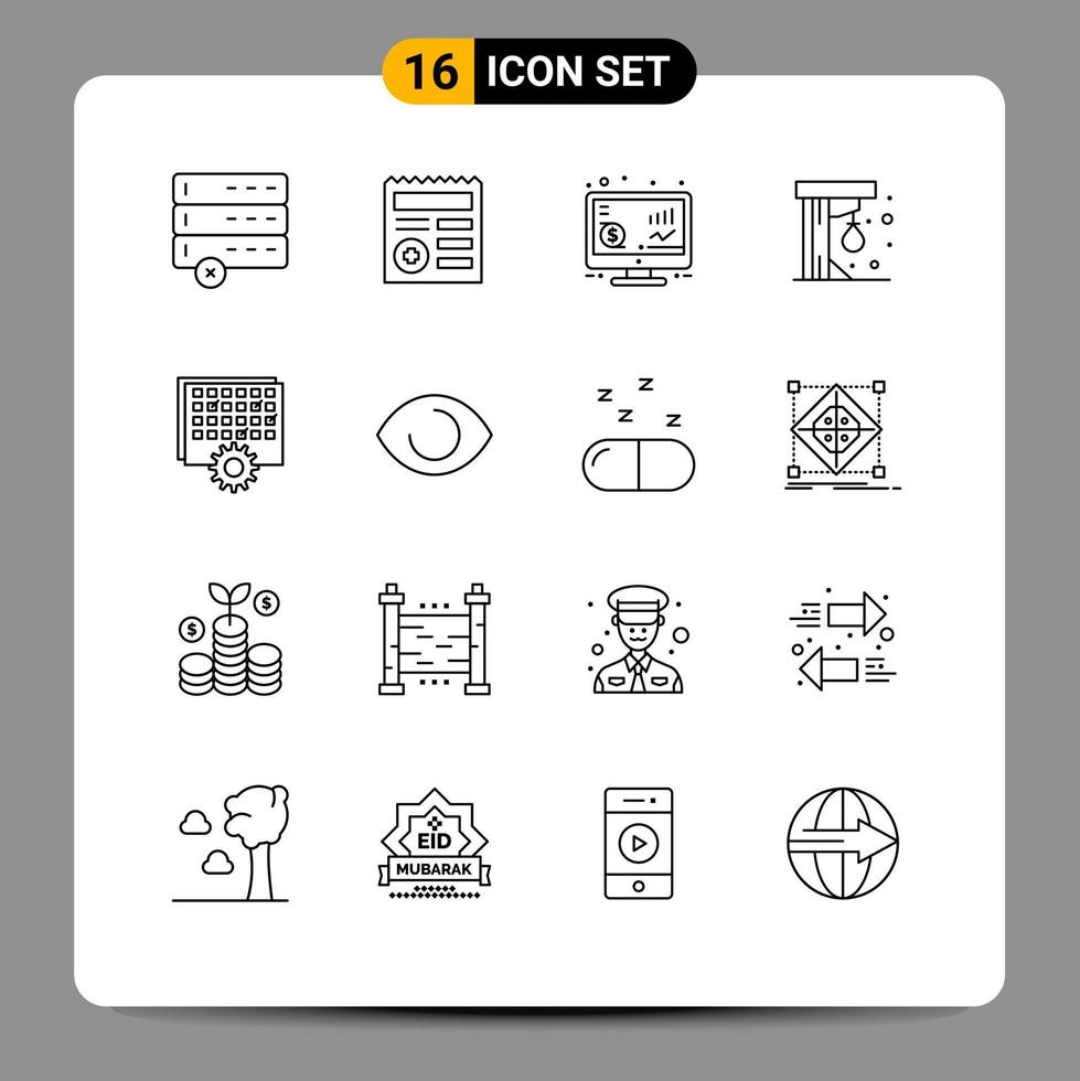 Modern Set of 16 Outlines Pictograph of processing event return play fun Editable Vector Design Elements