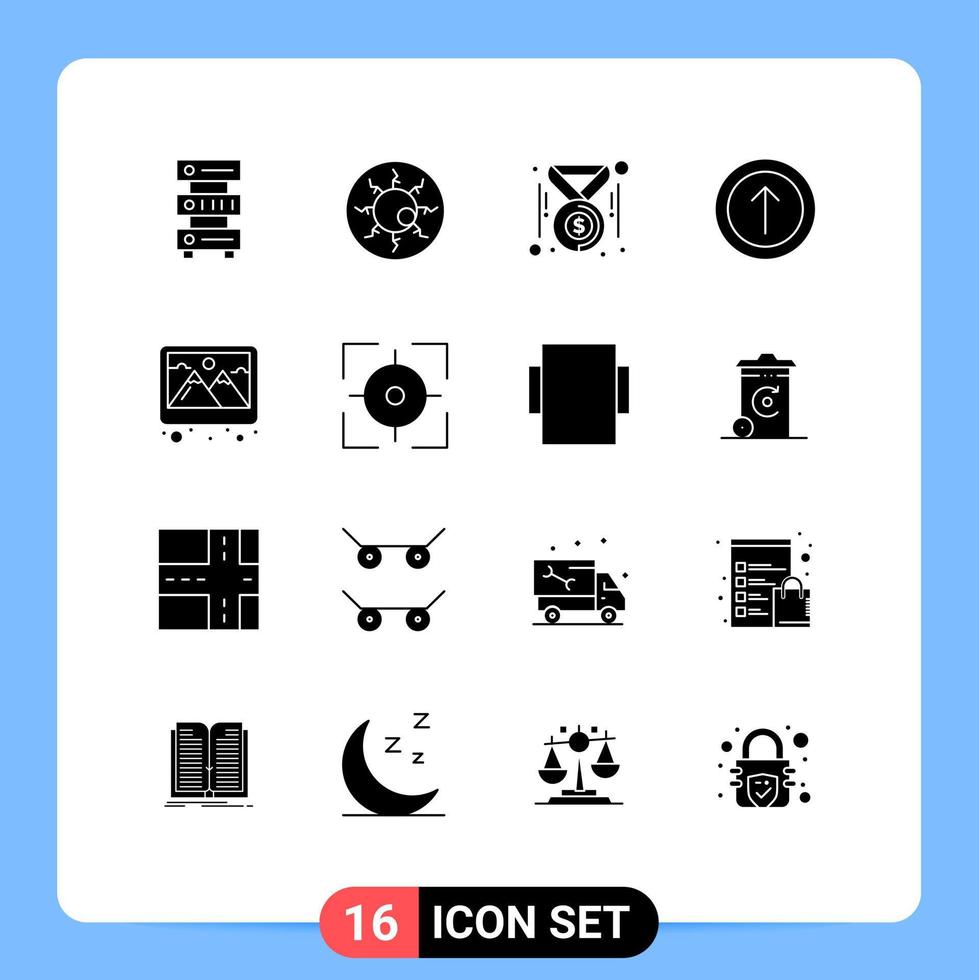 Pictogram Set of 16 Simple Solid Glyphs of frame arrow retina upload dollar Editable Vector Design Elements