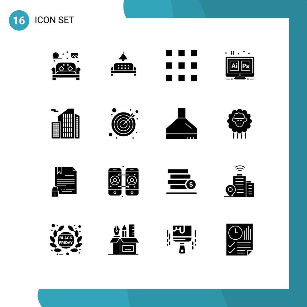 Set of 16 Modern UI Icons Symbols Signs for estate ai home tool hex Editable Vector Design Elements