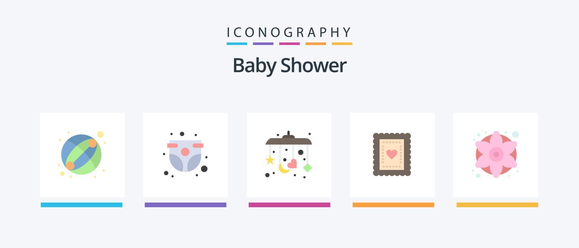 Baby Shower Flat 5 Icon Pack Including flowers. colorful flowers. baby. toddler. cookies. Creative Icons Design vector