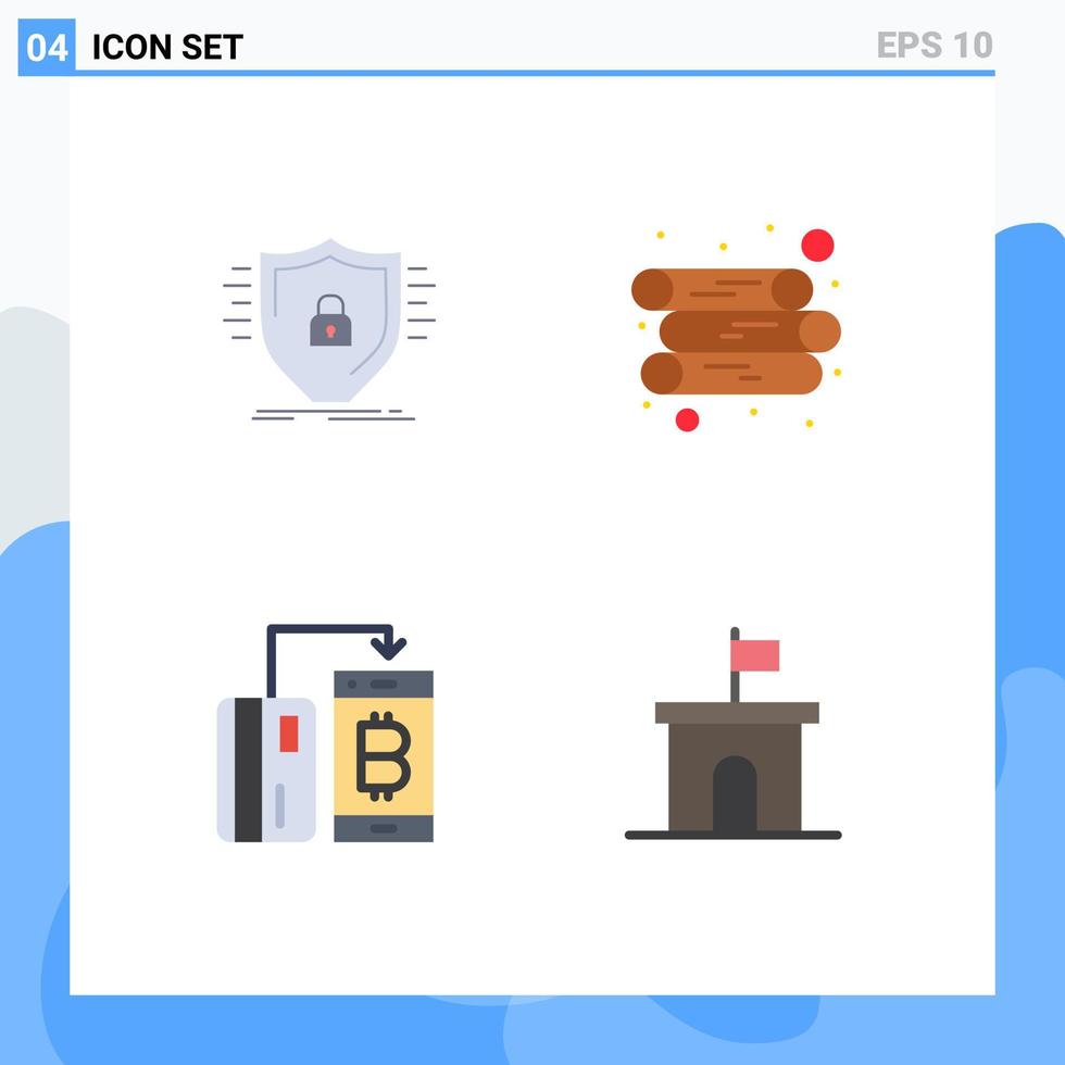 Group of 4 Modern Flat Icons Set for defence currency safety log money Editable Vector Design Elements