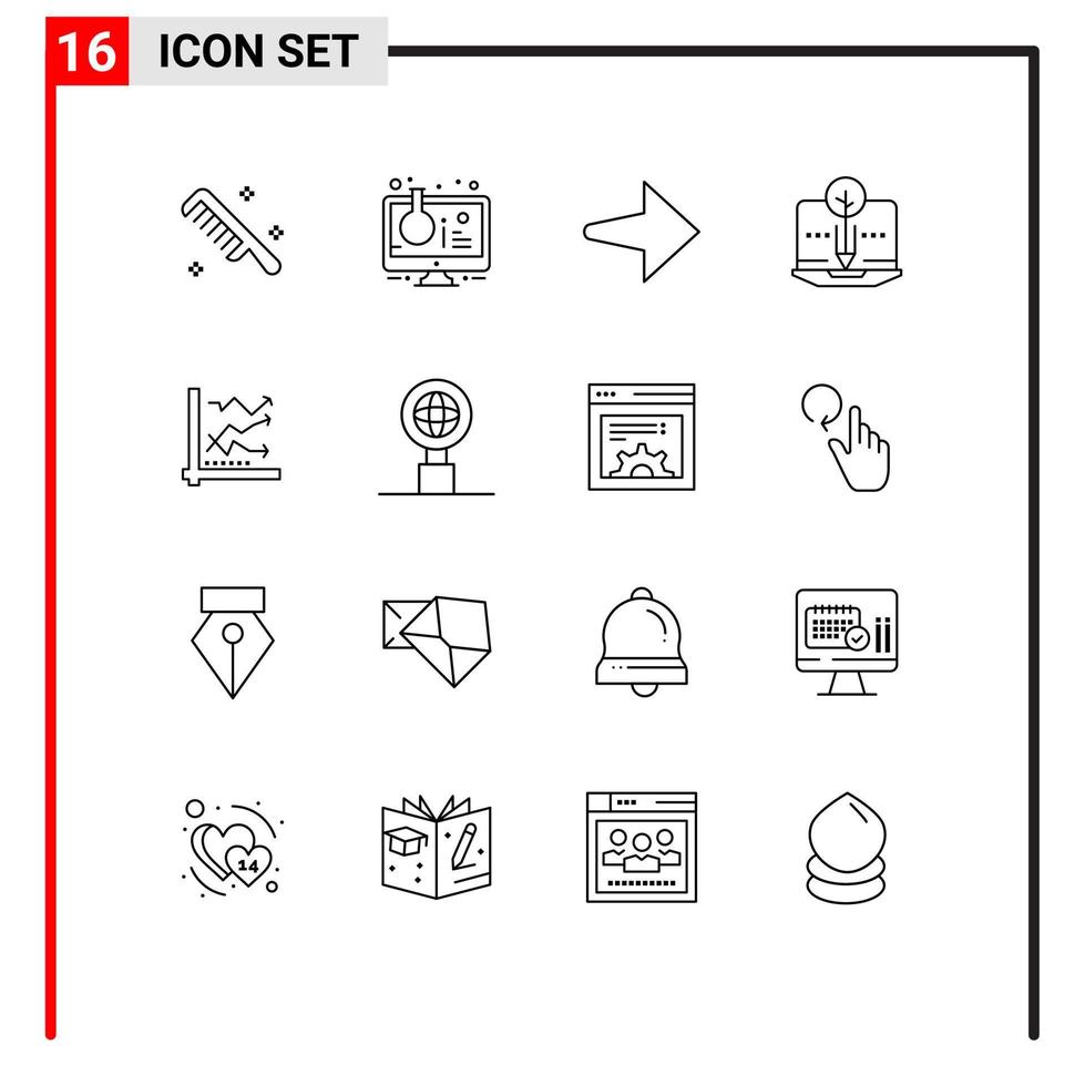 16 Creative Icons Modern Signs and Symbols of analytic graph test tube digital content Editable Vector Design Elements