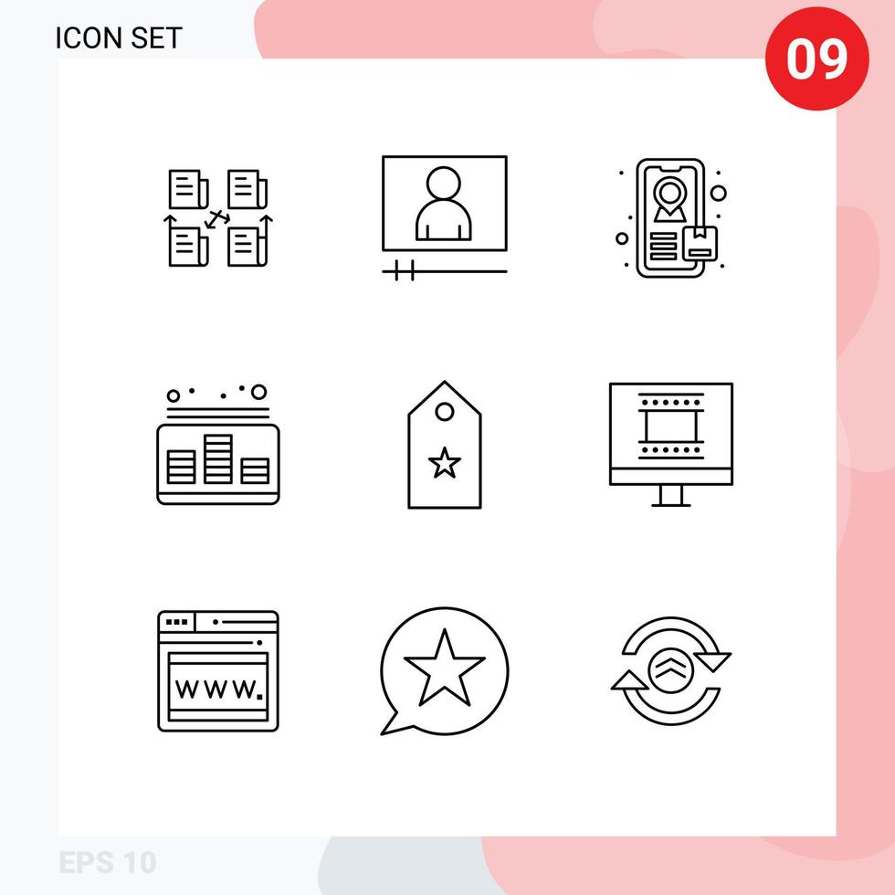 Group of 9 Outlines Signs and Symbols for star one tracking military music Editable Vector Design Elements