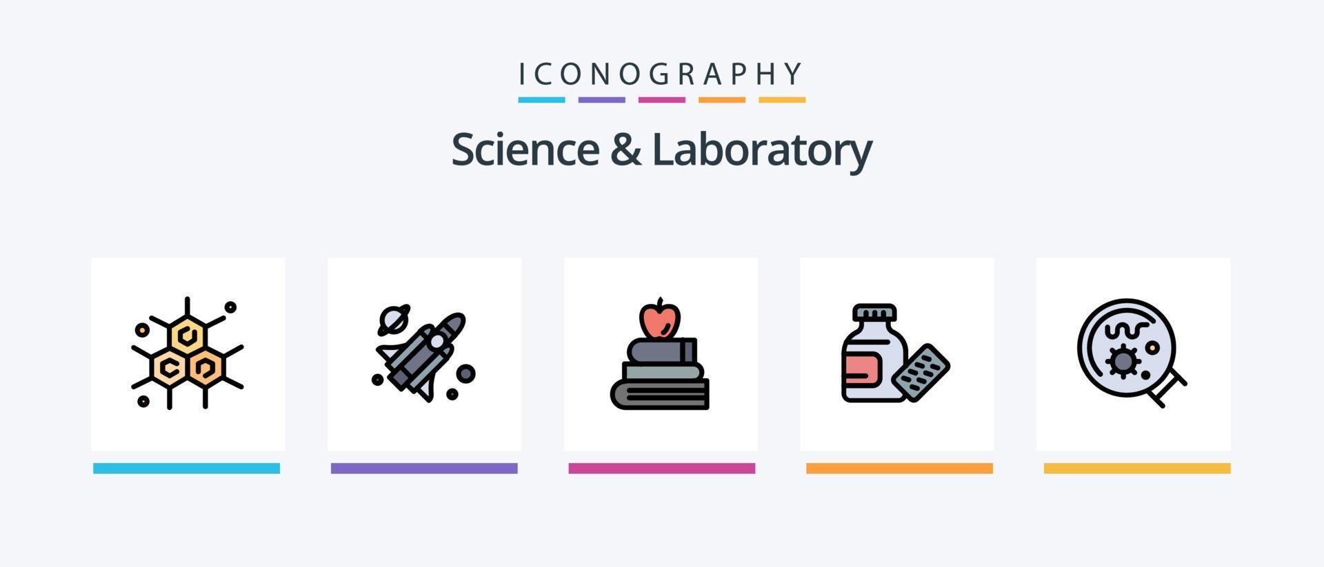 Science Line Filled 5 Icon Pack Including science. chemist. attraction. science. books. Creative Icons Design vector