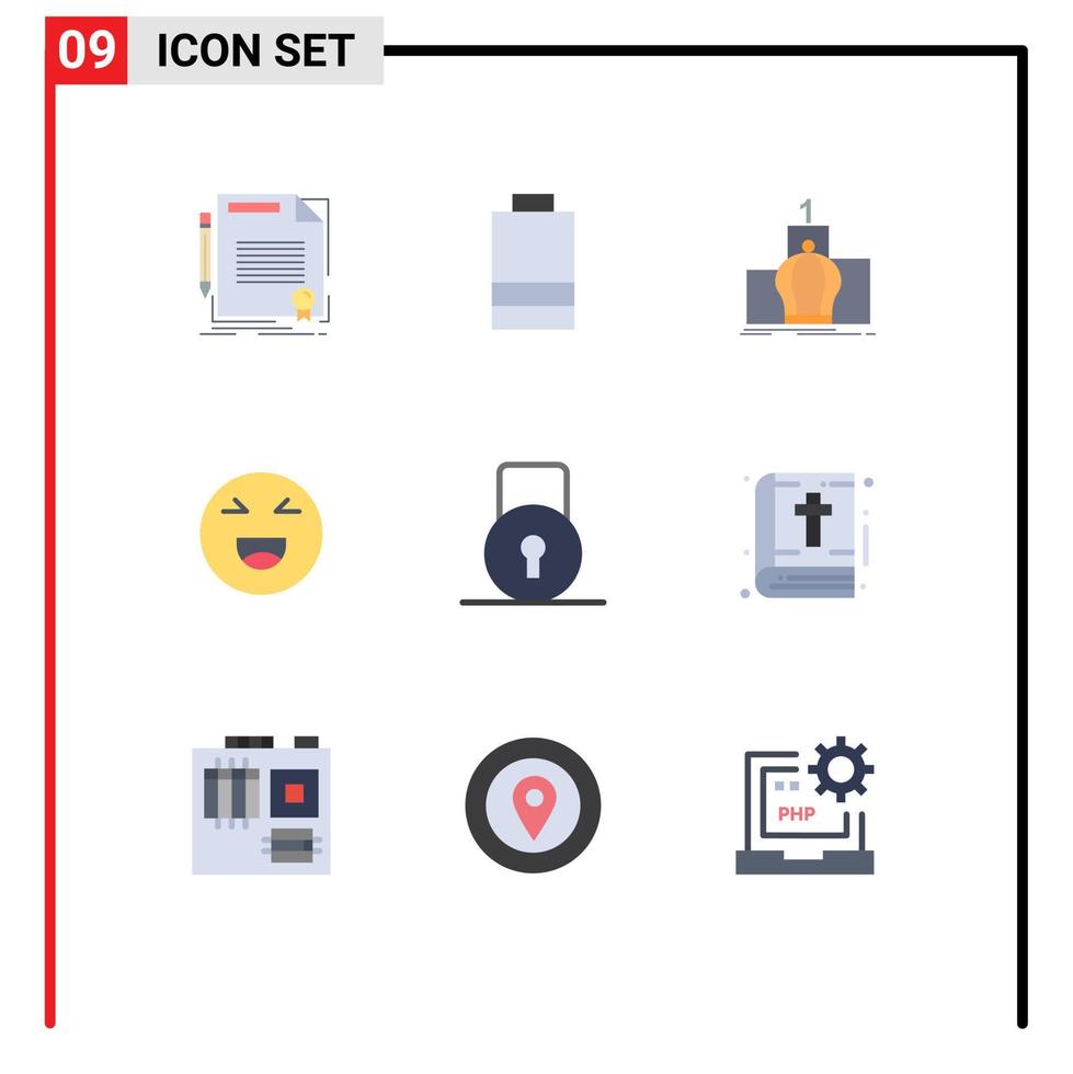 Universal Icon Symbols Group of 9 Modern Flat Colors of key smile crown emoji royal Editable Vector Design Elements