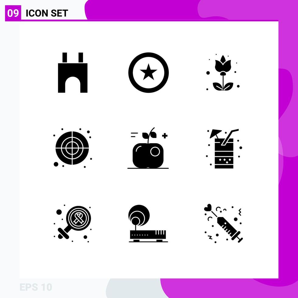 Set of 9 Commercial Solid Glyphs pack for education target flower shape circular Editable Vector Design Elements