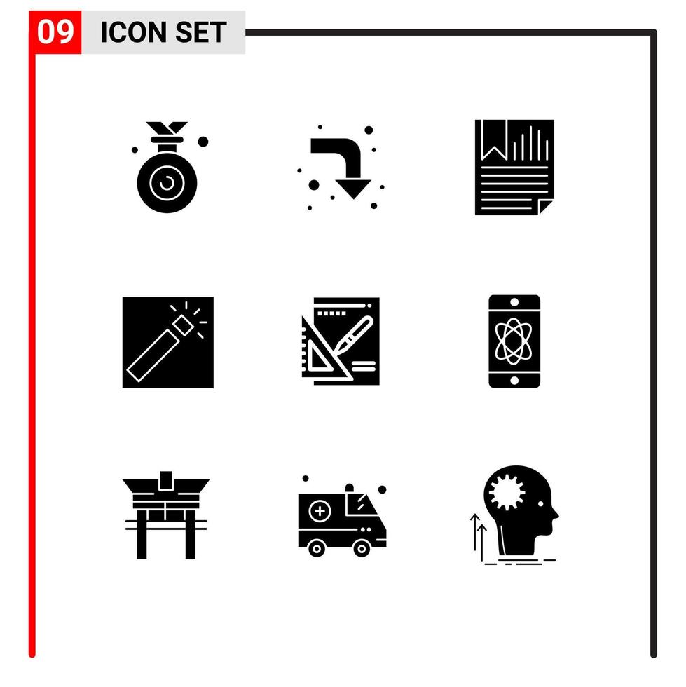 móvil interfaz sólido glifo conjunto de 9 9 pictogramas de diseño retocar datos fotografía foto editable vector diseño elementos